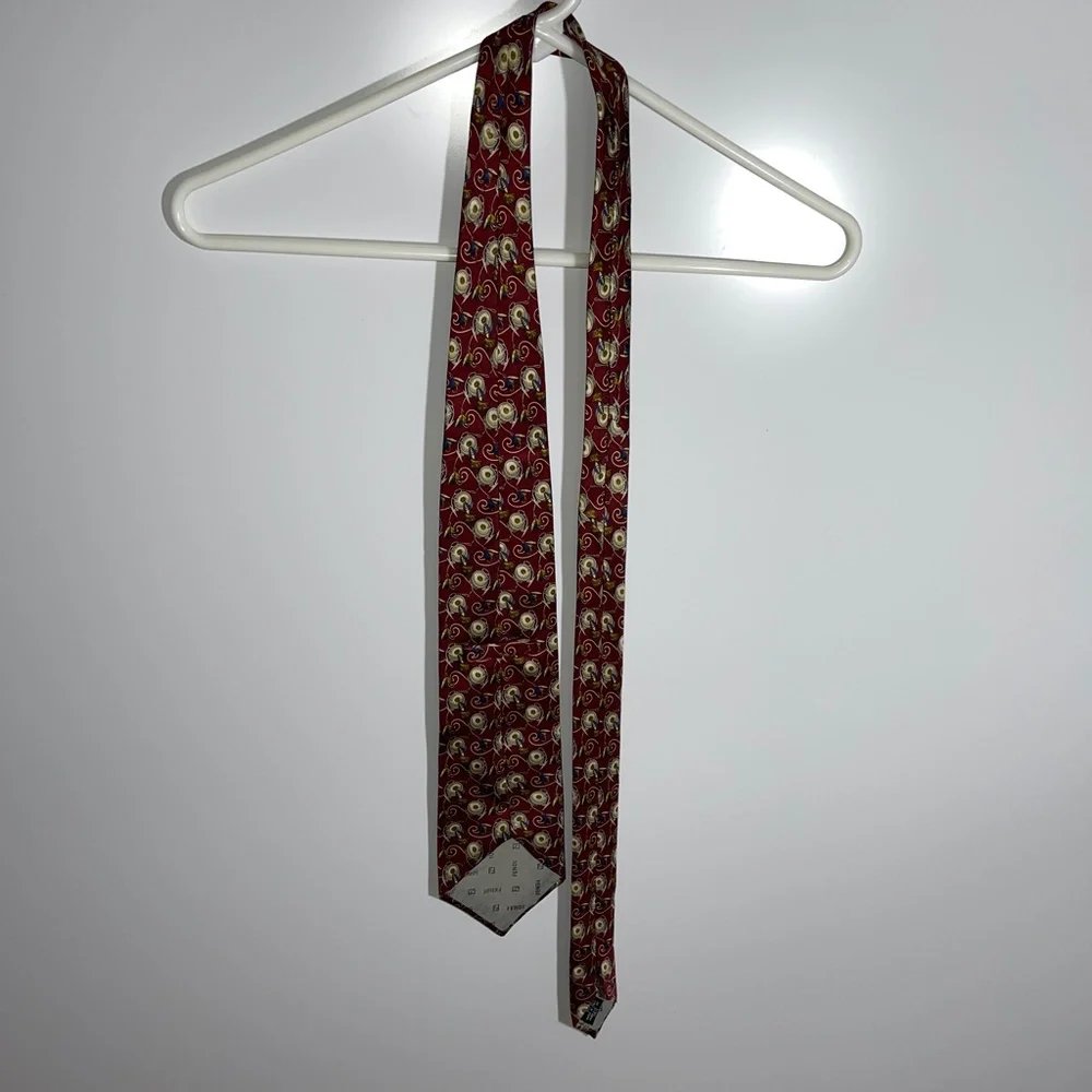 Fendi Italy Silk‎ Burgundy Fishing Tie